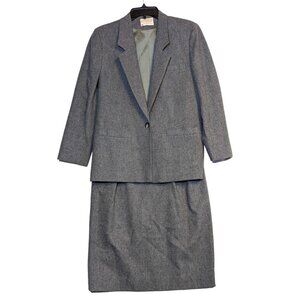 Pendleton Petite Gray Wool Blazer Pencil Skirt Suit Set Vintage Size 10 Pockets